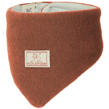 Brown Pickapooh triangular scarf for babies and children, made from soft organic wool, ideal for warmth and comfort.