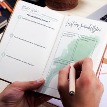 Hand writing German eco-journal "Planet Positiv"