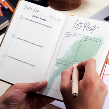 Hand writing English eco-journal "Planet Positive" by Green Cloud Nine
