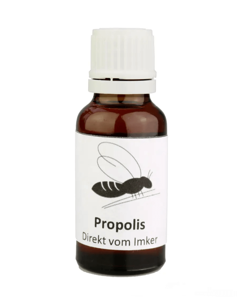 Handmade Propolis extract bottle by Grega's Imkerei on a white background