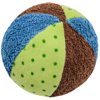 Soft organic cotton baby rattle ball, 12 cm, with textures and gentle sound