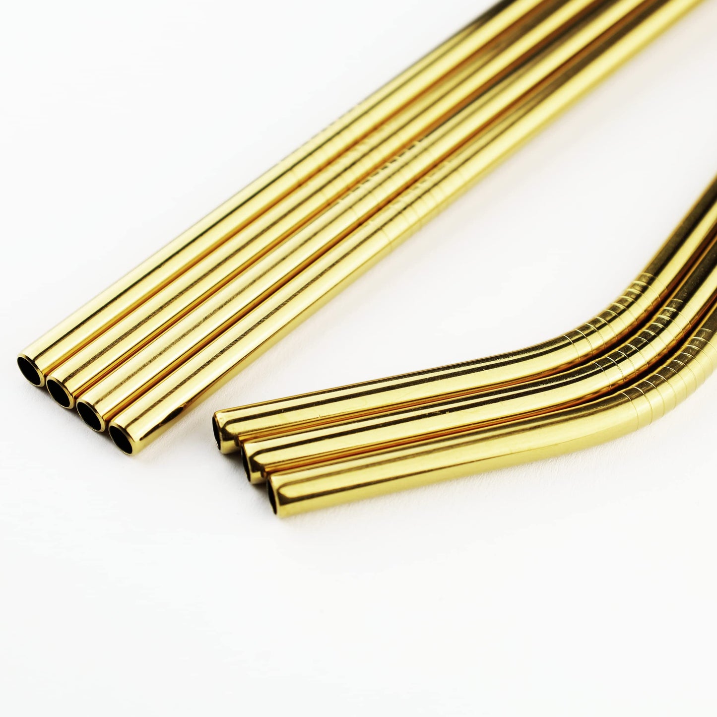 7 gold stainless steel straws. Eco-friendly, dishwasher safe. The Bottle Opener Company.