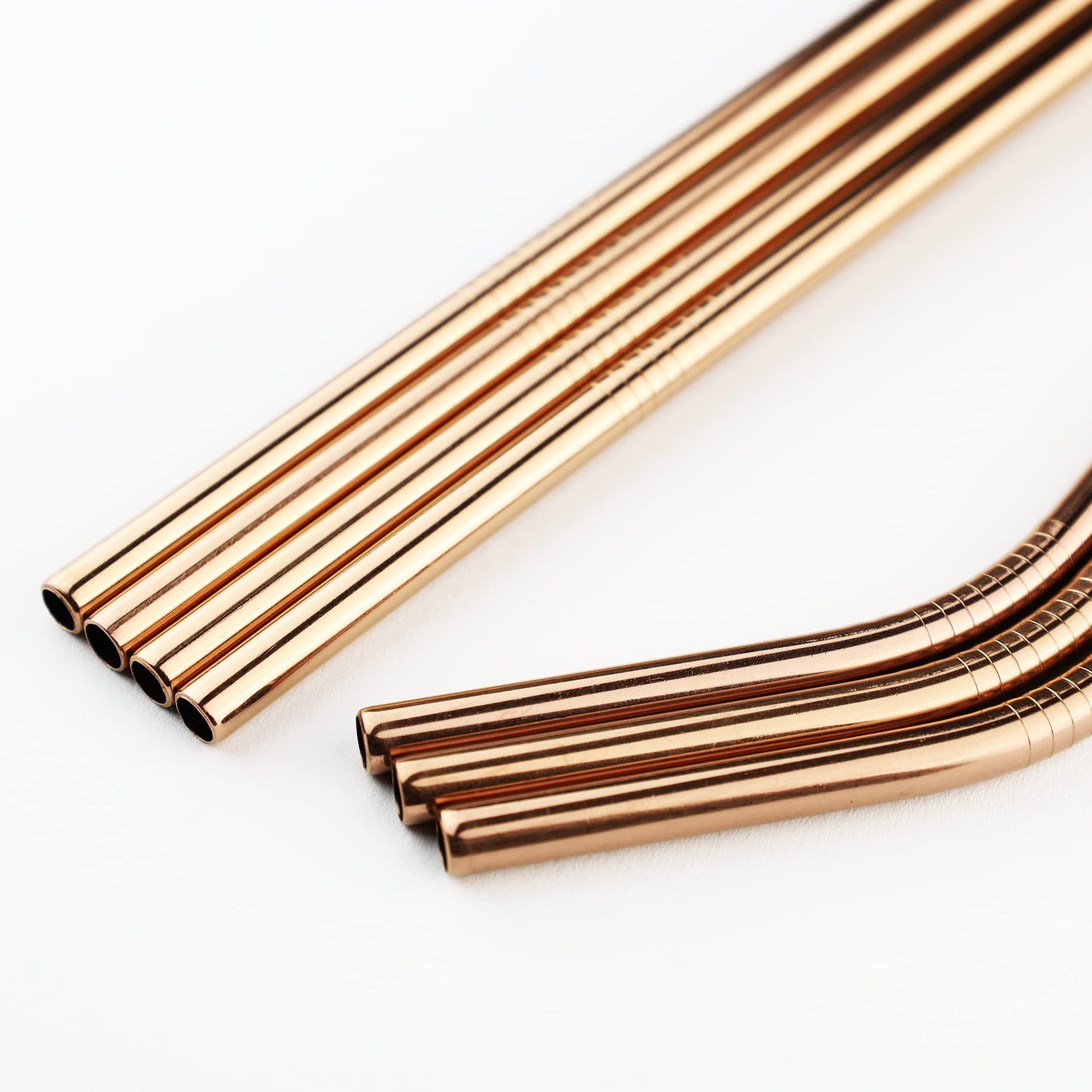 7 rosègold stainless steel straws. Eco-friendly, dishwasher safe. The Bottle Opener Company.