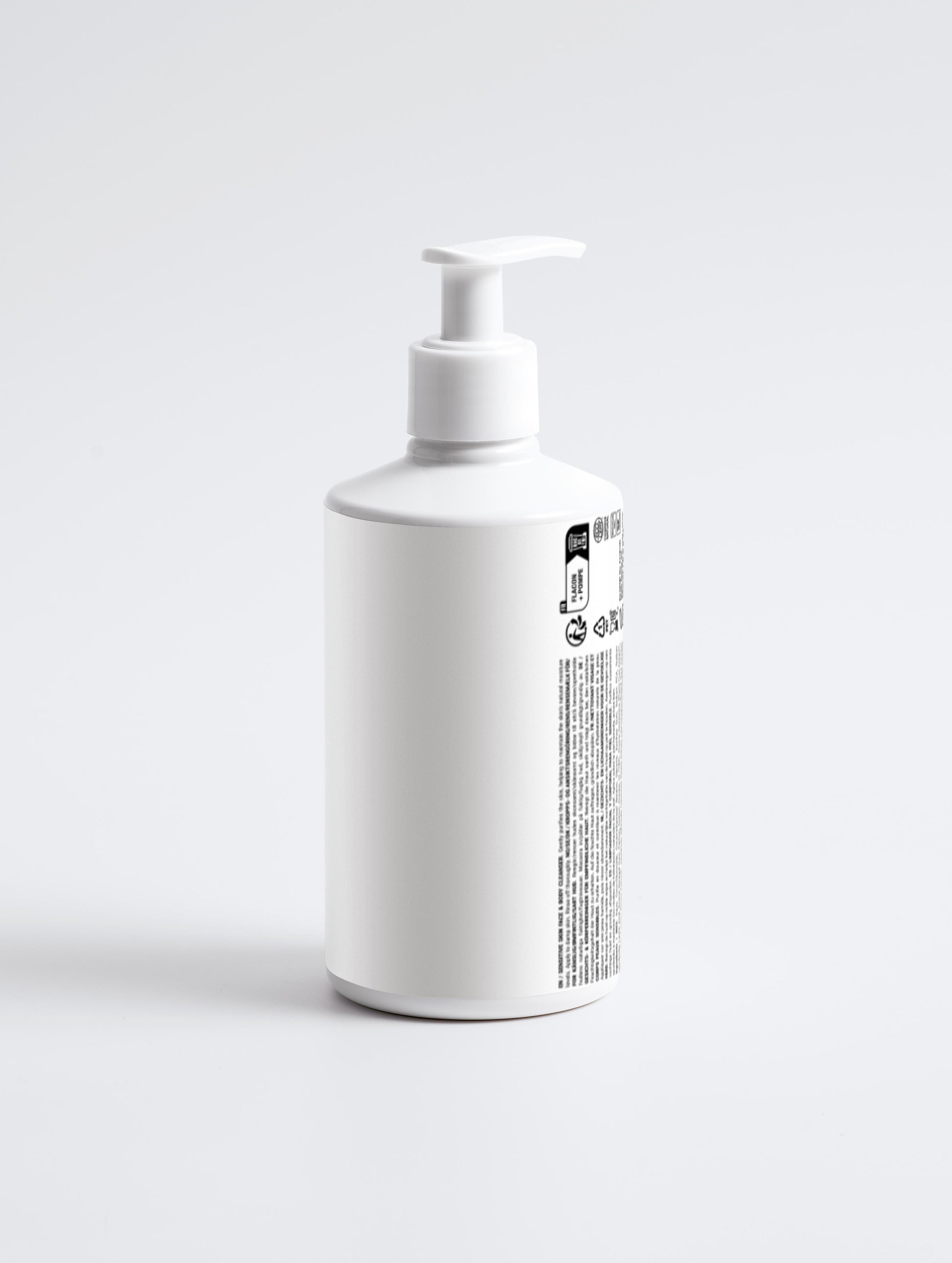 Sensitive Skin Face & Body Cleanser back 190ml in a white pump bottle with Green Cloud Nine Logo on a white background