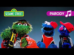 Three Sesame Street characters in superhero costumes with Sesame Street logo and 'Parody' text.