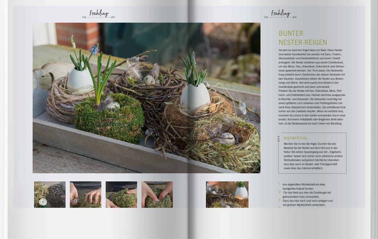 Spring nest decoration with moss, twigs & flowers from "Simply Creative" pages