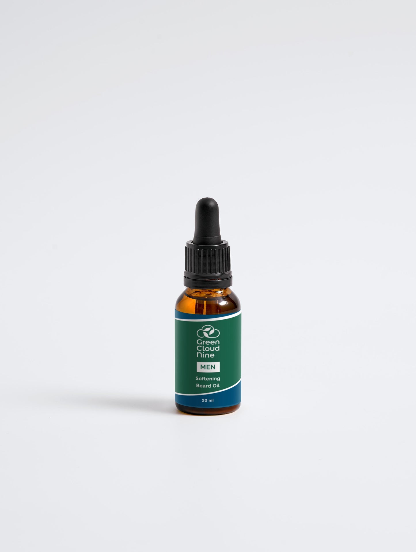 Softening Beard Oil 30ml in a brown glass dropper bottle with Green Cloud Nine Logo