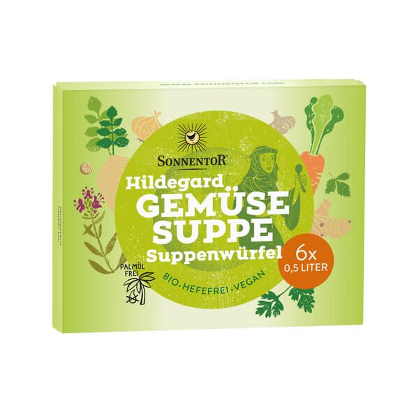 Sonnentor Hildegard Organic Vegetable Soup Cubes, vegan and yeast-free, ideal for soups and seasoning, eco-friendly.