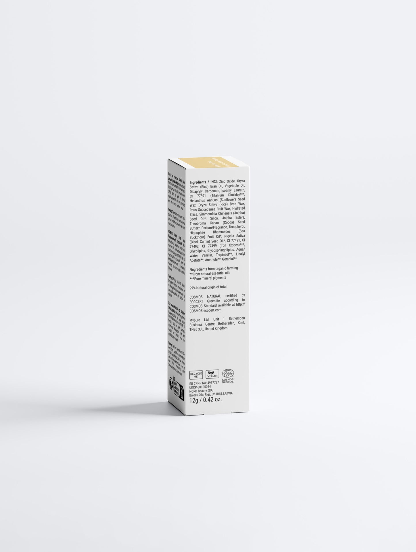 Sun Protection SPF50 Stick shown with box back and Green Cloud Nine logo on white background