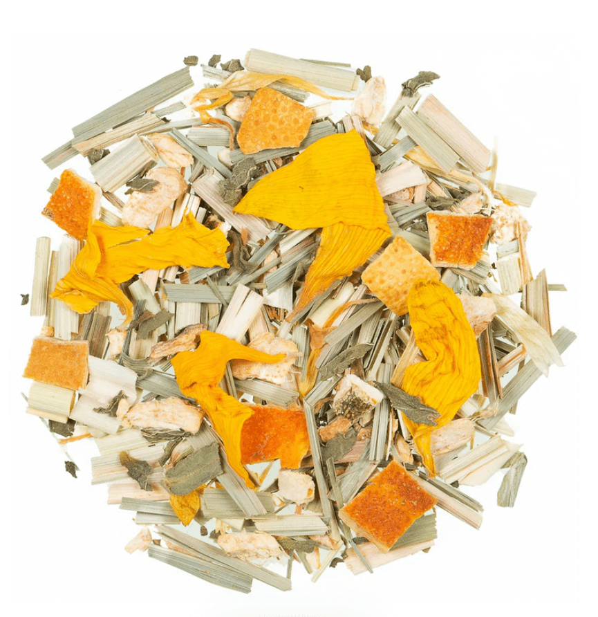 Colorful blend of dried herbs from Sunrise organic tea