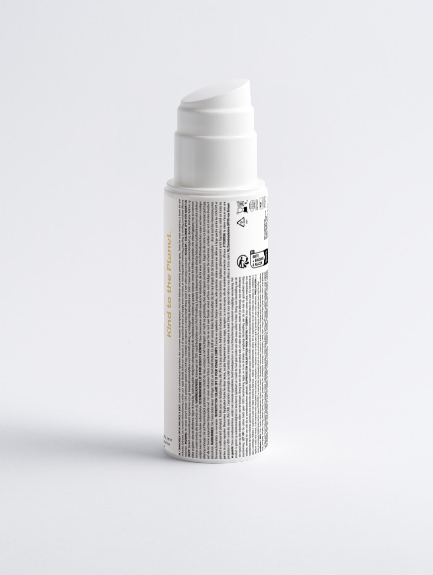 Sunscreen SPF30 For Face Body 150ml back in a white pump bottle with Green Cloud Nine Logo