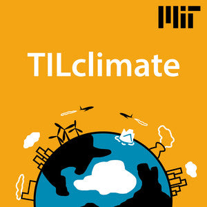 Stylized globe with wind turbines and buildings on an orange background from TILclimate cover