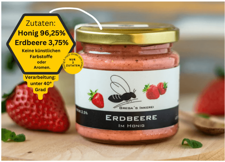 Jar of strawberry honey from The Fruity Honey
