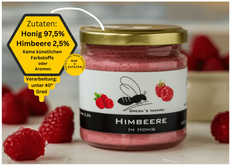 Jar of raspberries honey from The Fruity Honey
