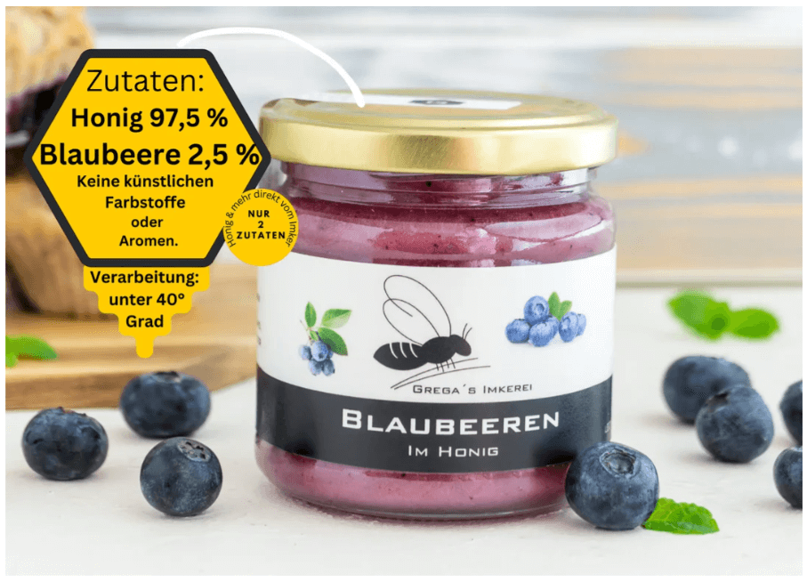 Jar of blueberries honey from The Fruity Honey