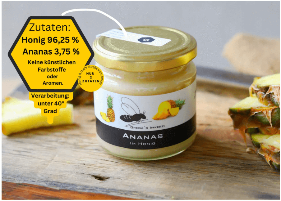 Jar of pineapple honey from The Fruity Honey