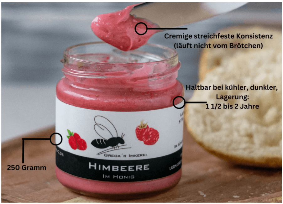 Jar of raspberries honey from The Fruity Honey
