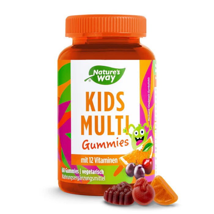 Vitamin Family Set: multivitamin gummies for women, men, and kids with a orange bottle and fruity shapes.