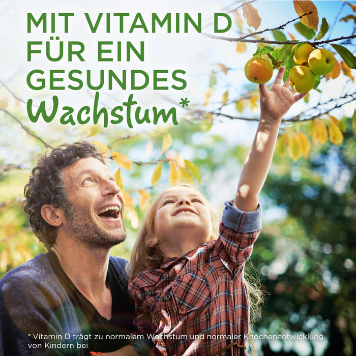 Father and daughter picking apples promoting Vitamins Family Set