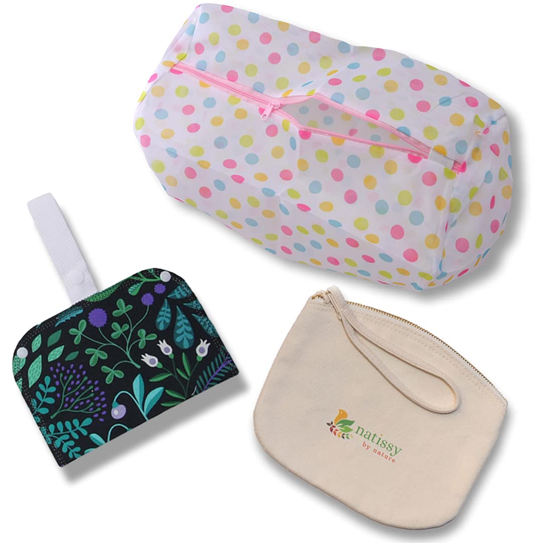 Washable Organic Cotton panty liners with wings, wet bag