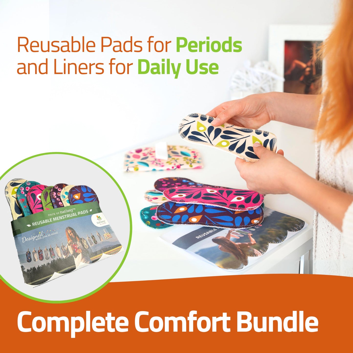 Washable Organic Cotton panty liners with wings comfort bundle