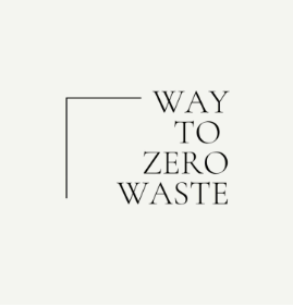 Minimalist logo with the words “Way to Zero Waste” in uppercase, framed by two black corner lines on a white background.