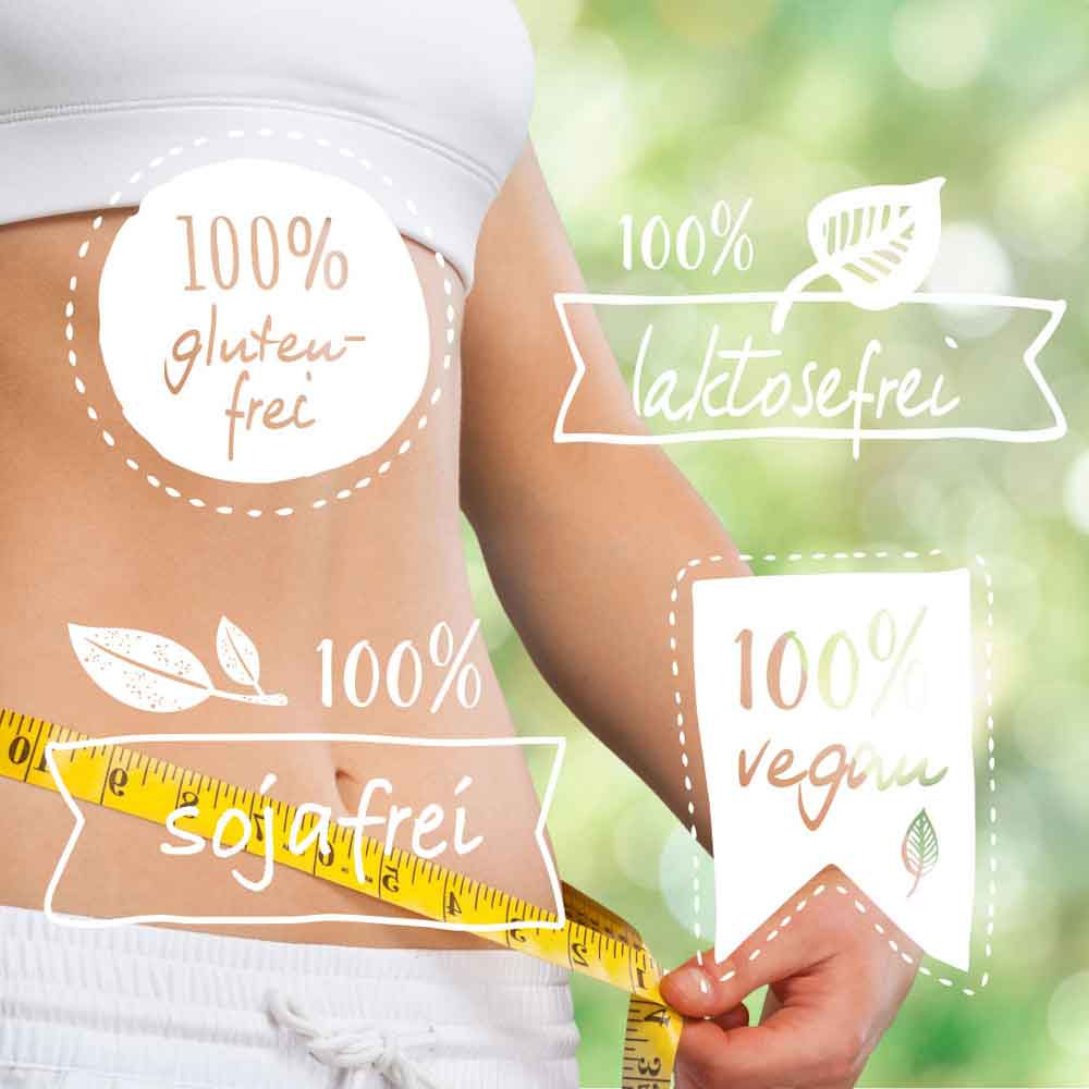 Close-up of a fit torso with a measuring tape promoting Biotiva Wild Blueberry Powder