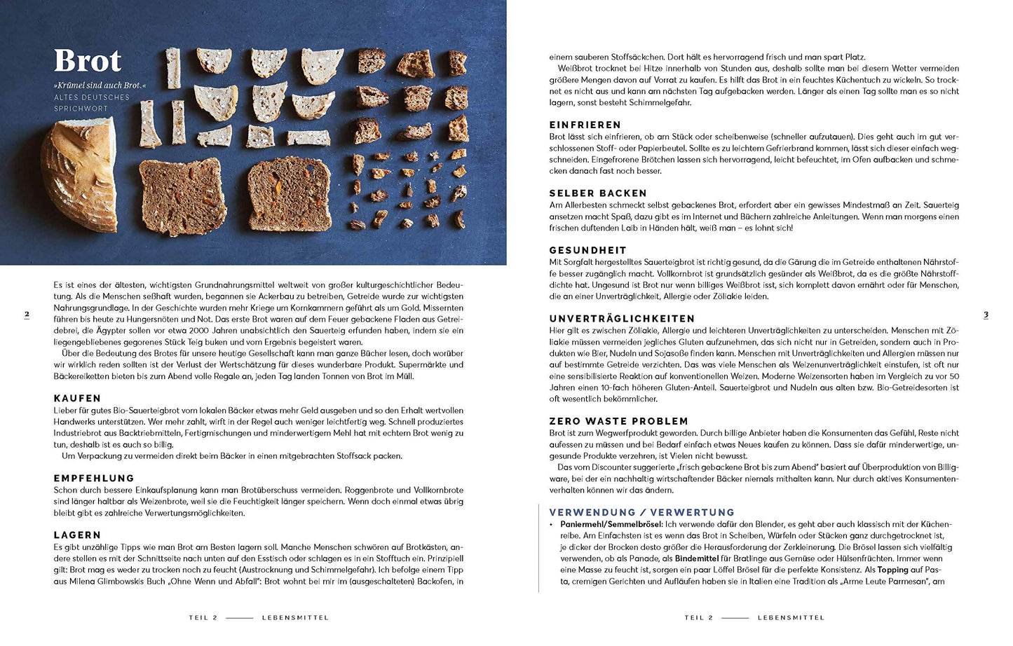 Double-page spread from the book Zero Waste Küche with tips