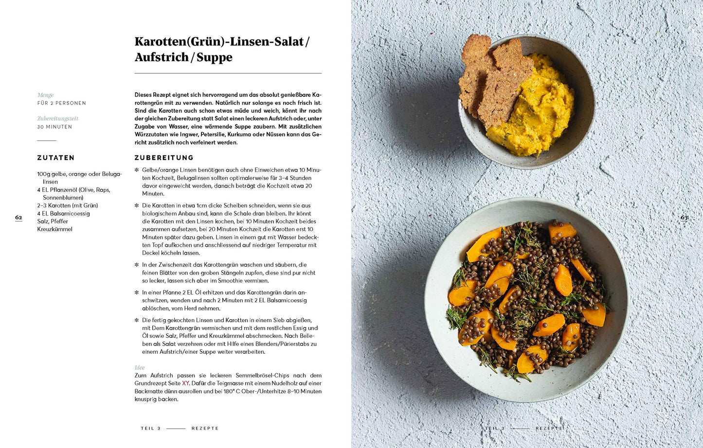 Double-page spread from the book Zero Waste Küche with tips