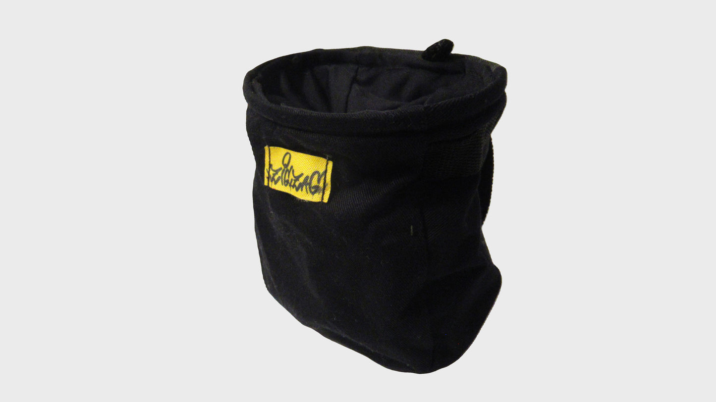 Zig Zag upcycled black chalk bag. made from repurposed textiles, combining sustainability, durability, and style for an eco-friendly fashion choice