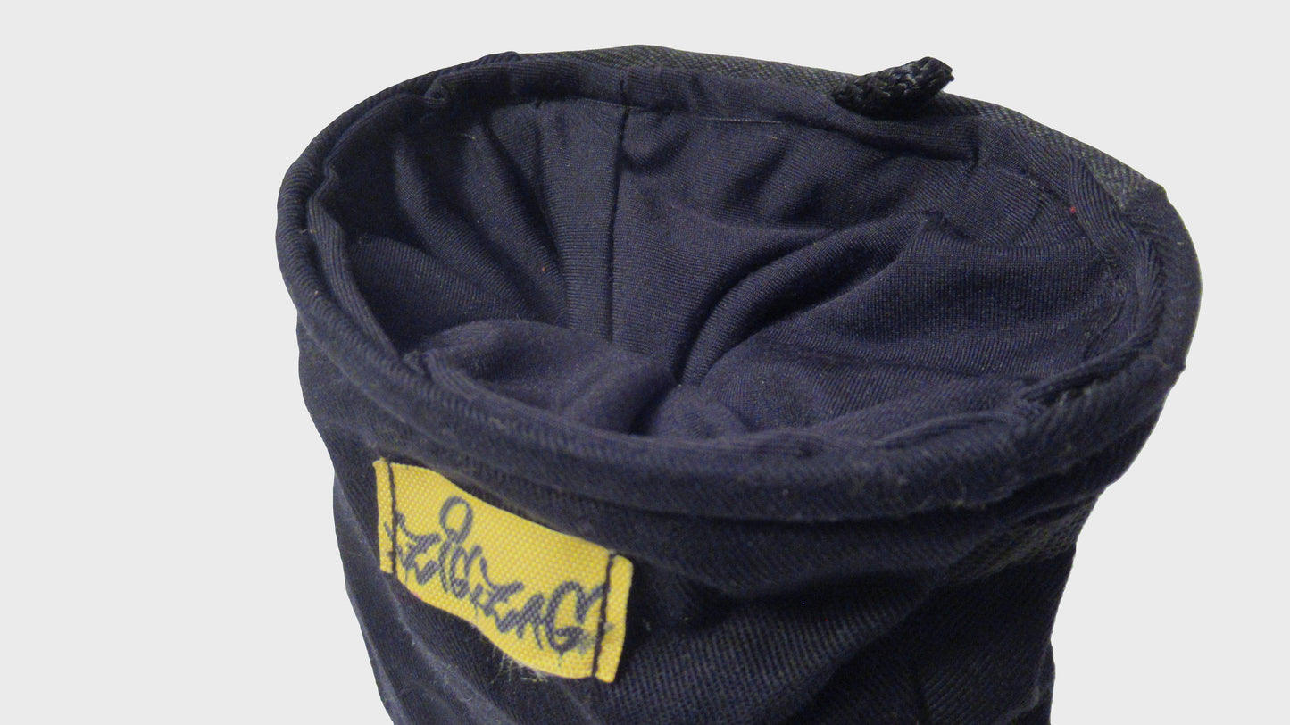 Zig Zag upcycled black chalk bag. made from repurposed textiles, combining sustainability, durability, and style for an eco-friendly fashion choice