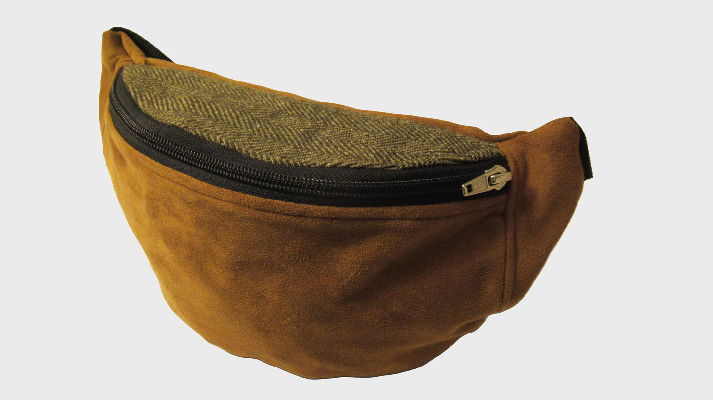 Zig Zag upcycled brown bum bag. Made from repurposed textiles