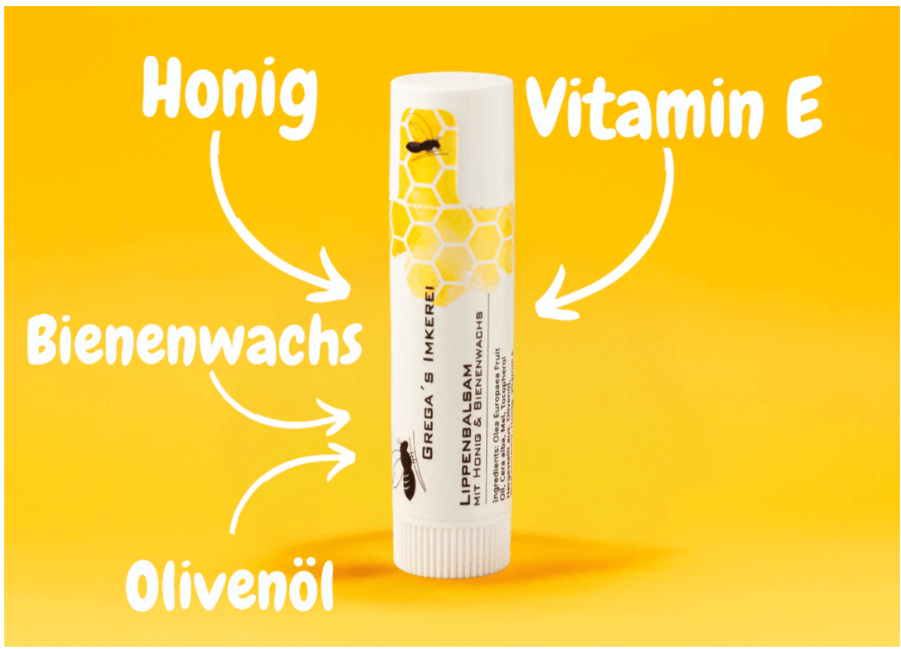 Honey Lip Balm Care Stick shown on a yellow background