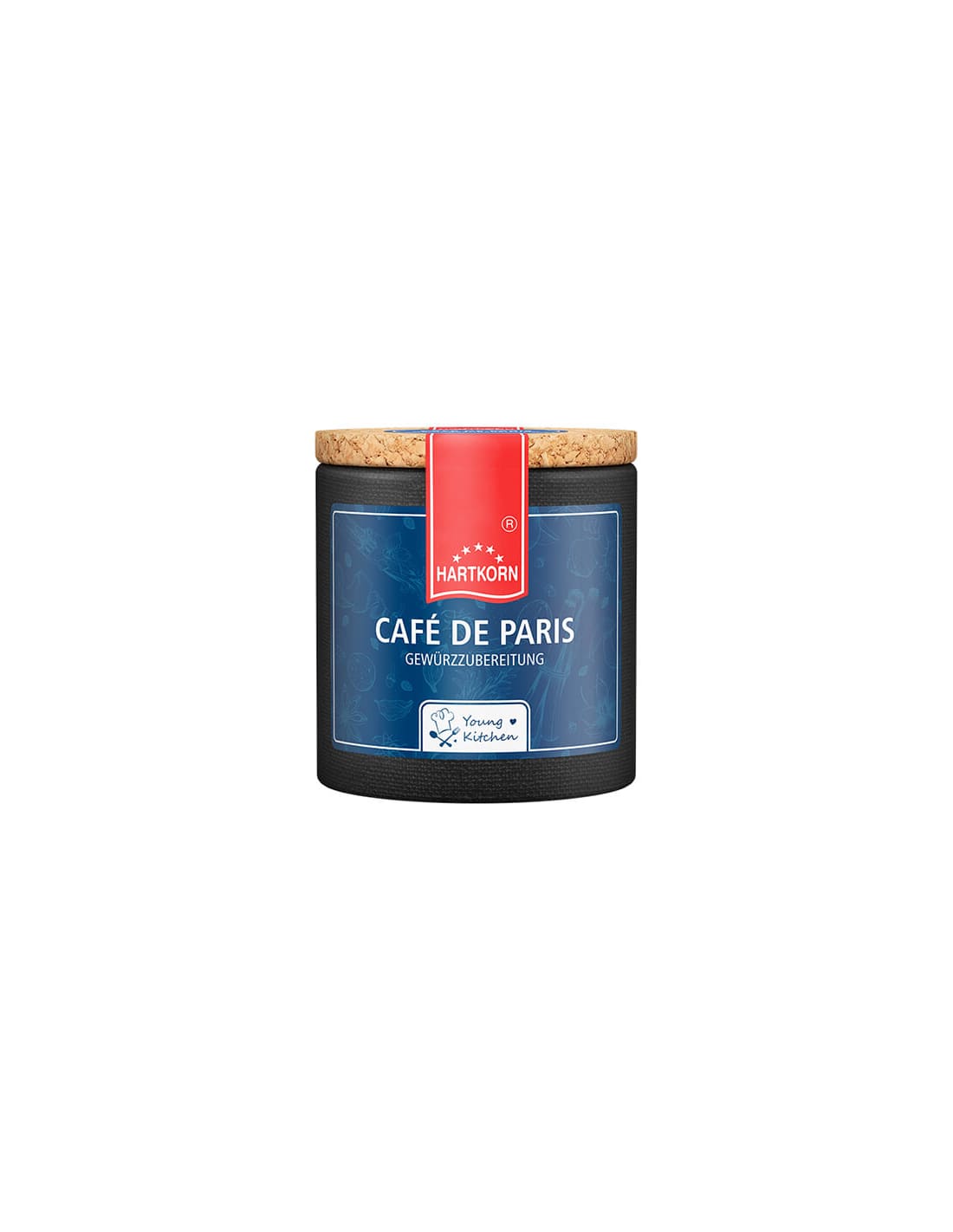 Café de Paris spice in a stylish dark jar with a cork lid and red label elegant seasoning for gourmet creations.