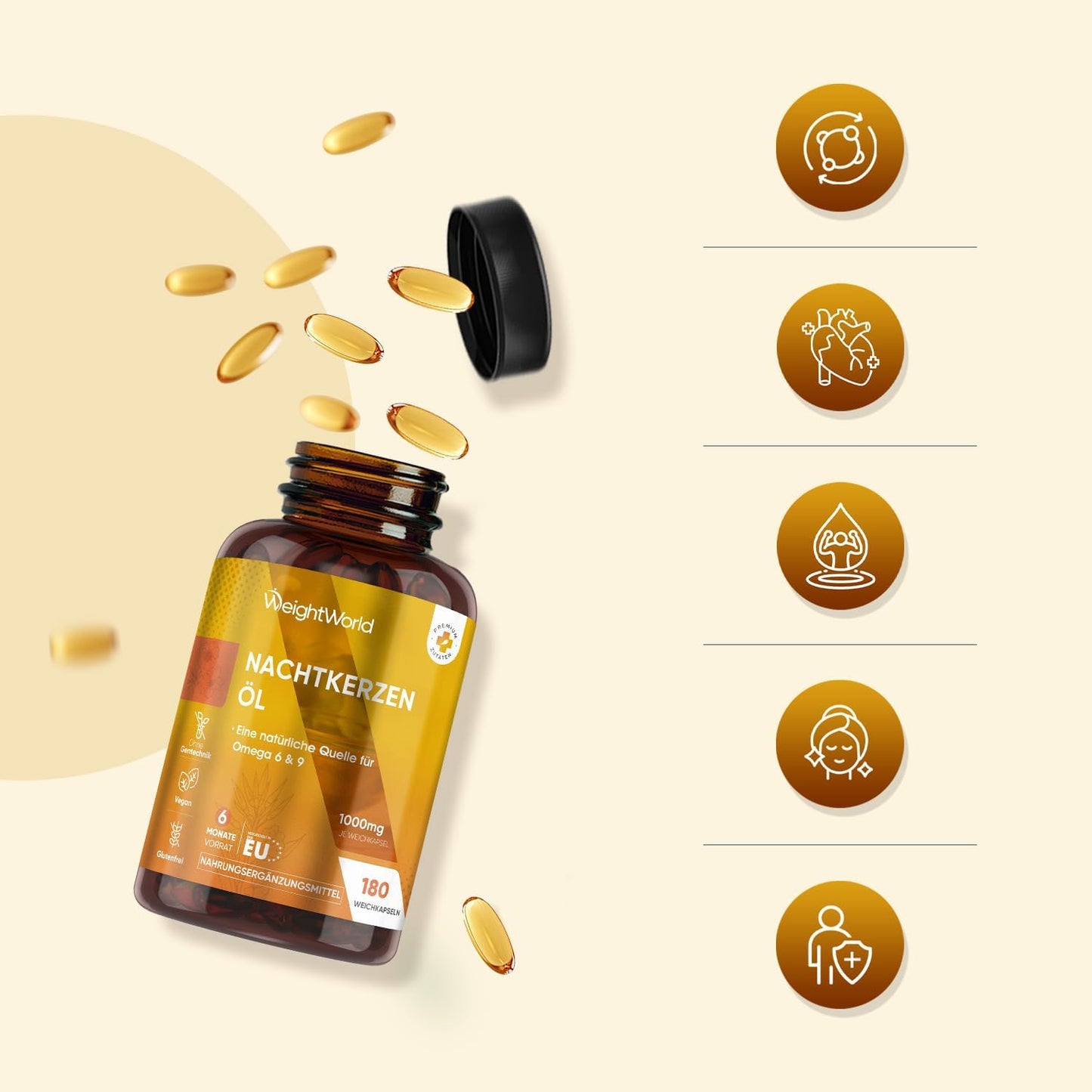 Evening Primrose 180 Oil Capsules – Cold-Pressed & Plant-Based