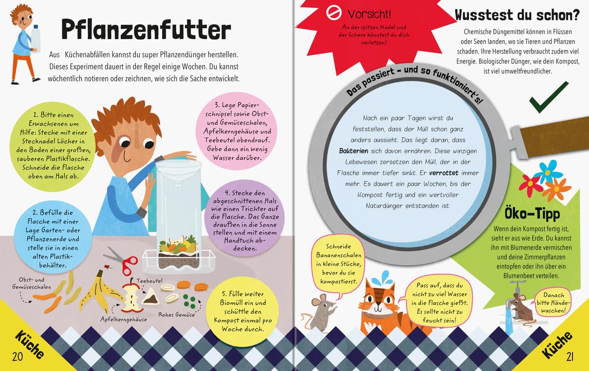 Children's educational book page about plant food with illustrations and text.