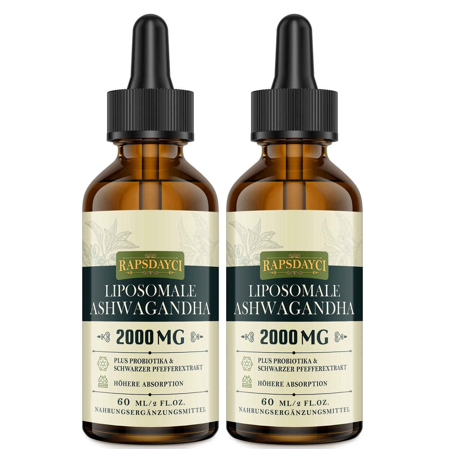 2000 mg Liposomal Ashwagandha Drops, High Dose Ashwagandha Root Extract, Original Indian Sleep Berry, 7% Withanolides, More Practical than Capsules, 60 ml (Pack of 1)