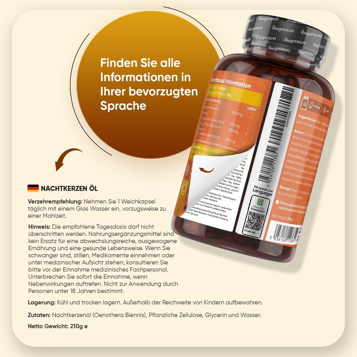 Evening Primrose 180 Oil Capsules – Cold-Pressed & Plant-Based