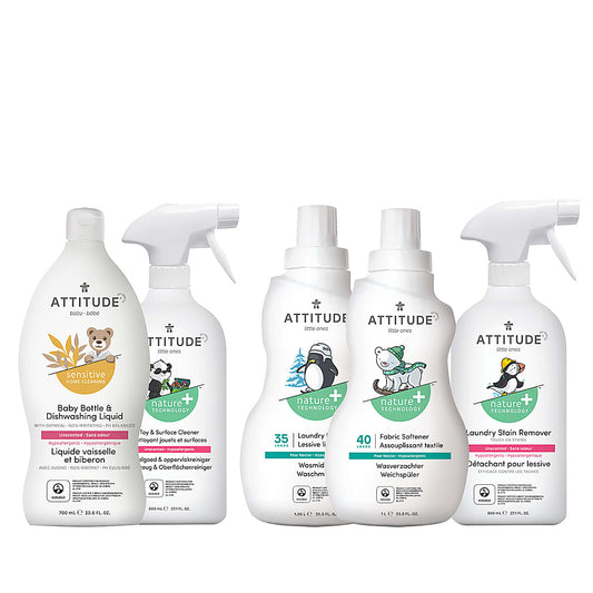 Attitude baby household kit with 5 plant-based cleaners, gentle on sensitive skin and eco-friendly for daily use