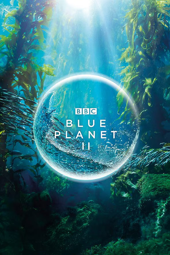 Underwater scene with 'BBC Blue Planet II' logo