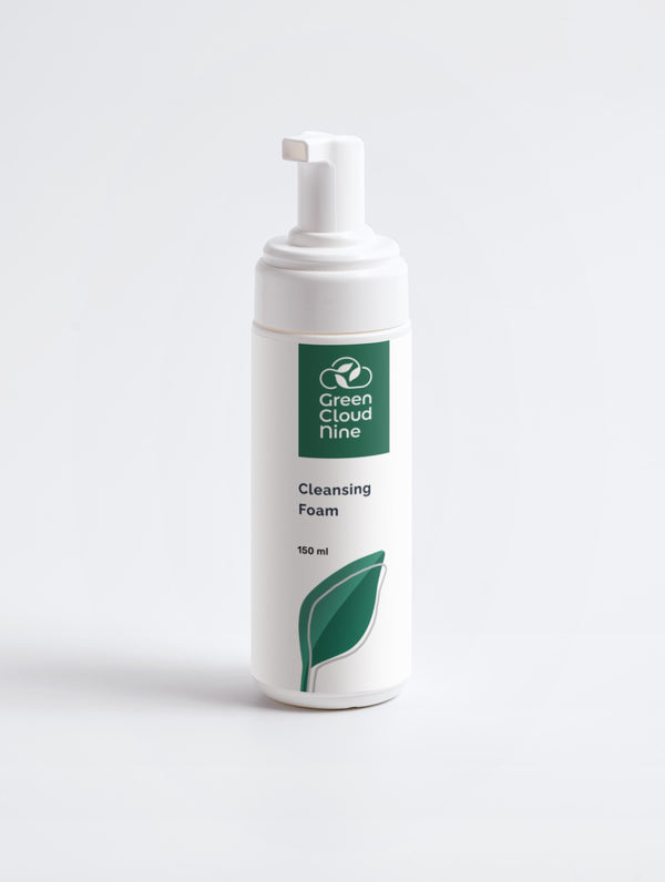 Cleansing Foam 150ml in a white pump bottle with Green Cloud Nine Logo