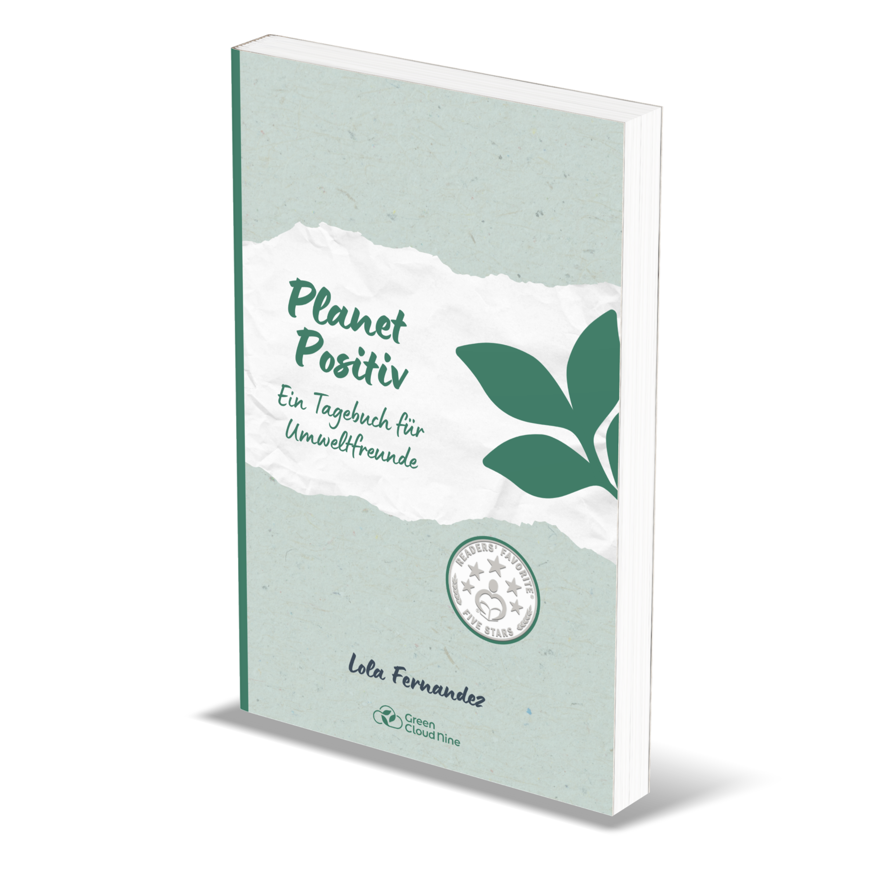 Book titled 'Planet Positiv' with green leaf design on a white background