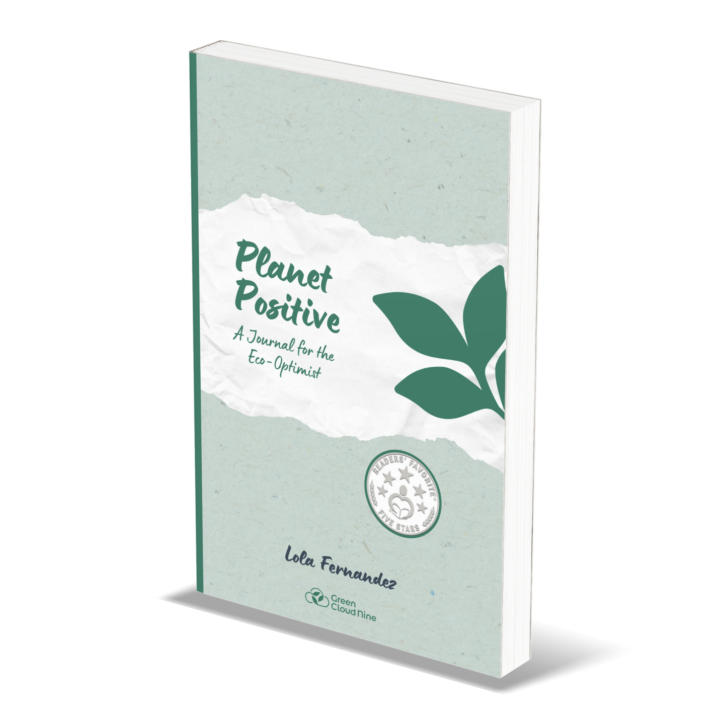 Journal titled 'Planet Positive' with a green leaf design on a light green background