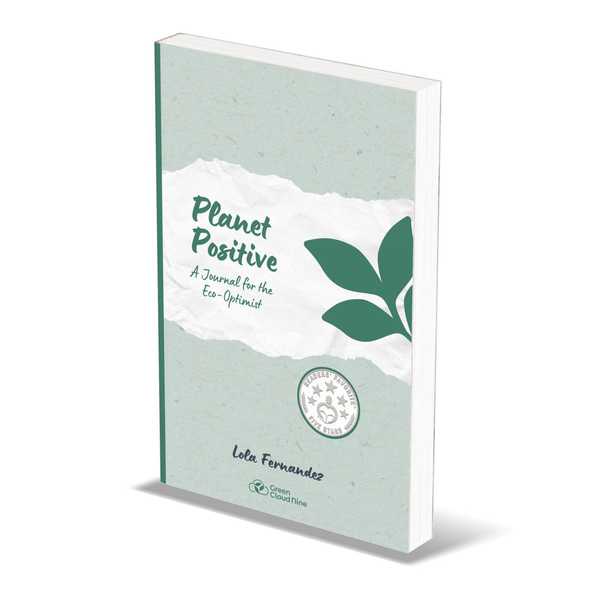 Journal titled 'Planet Positive' with a green leaf design on a light green background