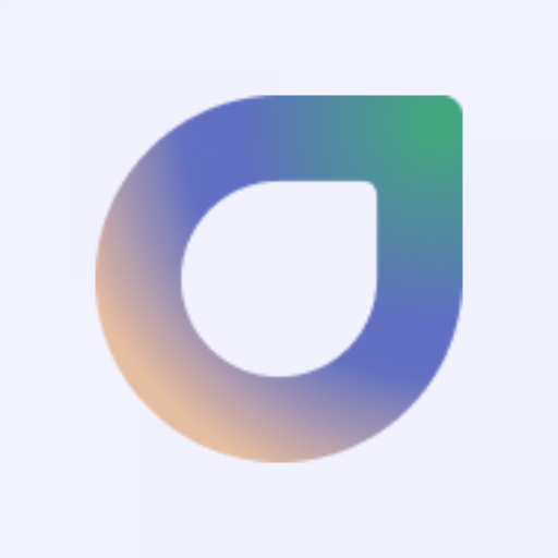 Gradient logo with a rounded shape on a light purple background