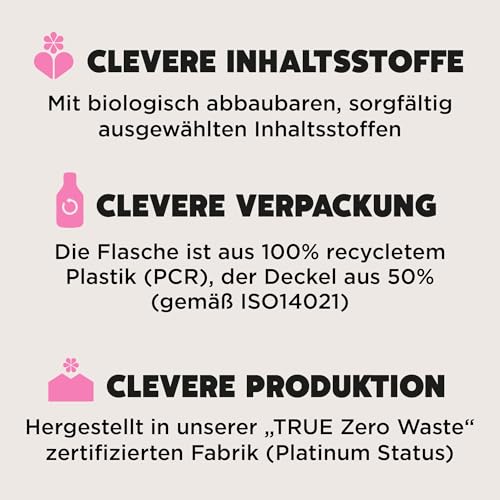 Ecover Universal Laundry Detergent highlights biodegradable ingredients, 100% recycled plastic bottles, and TRUE Zero Waste certified production