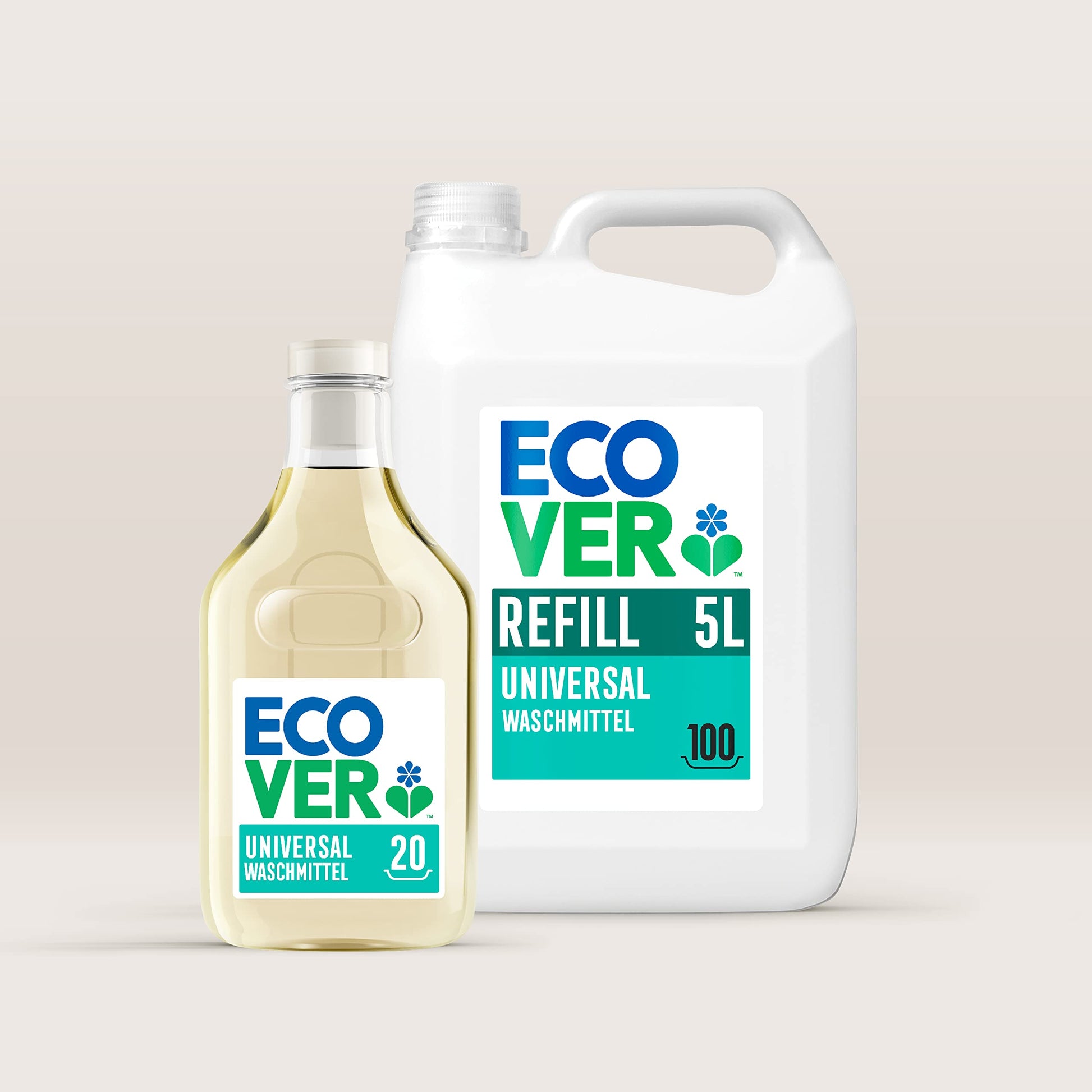 Ecover Universal Laundry Detergent in a standard bottle and 5L refill