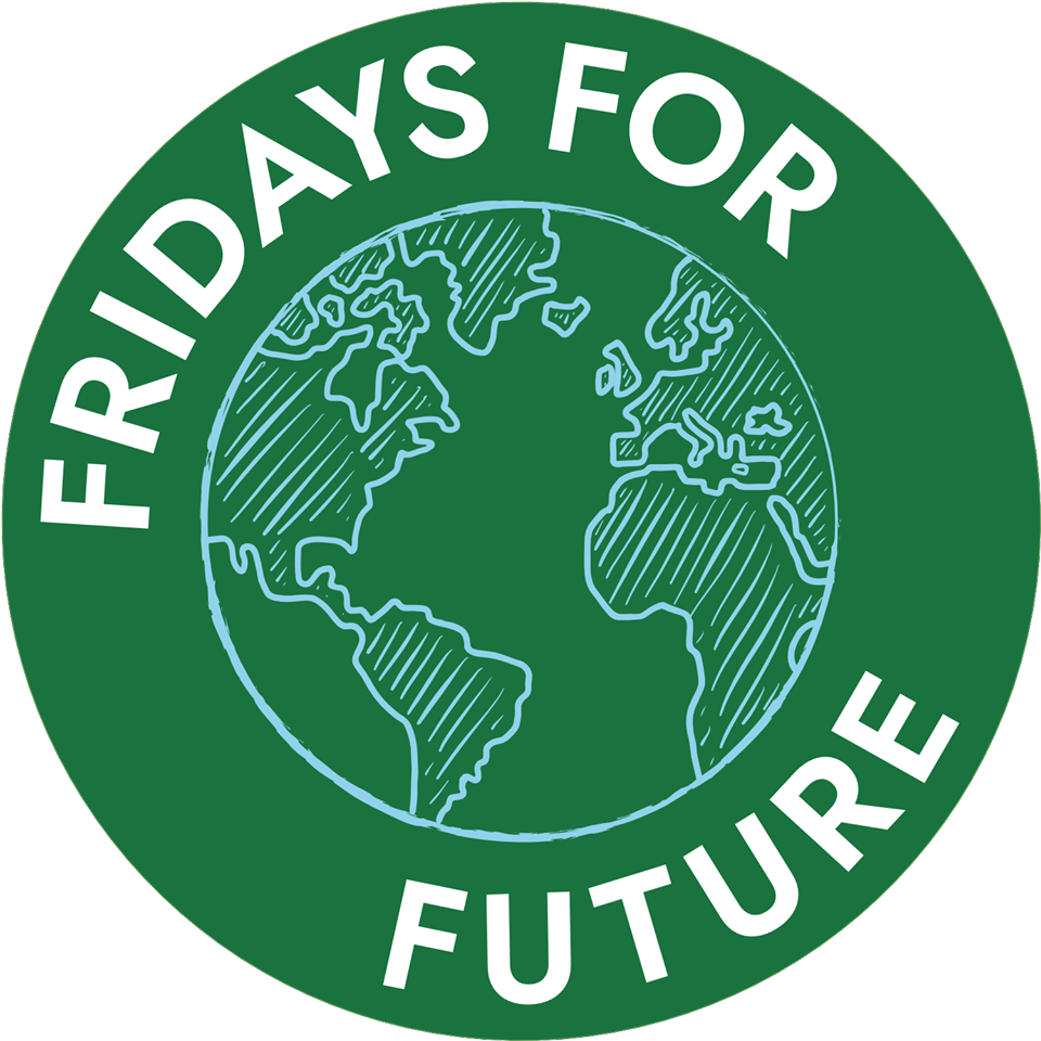 Logo of Fridays for Future with a green circle and outline of the Earth.