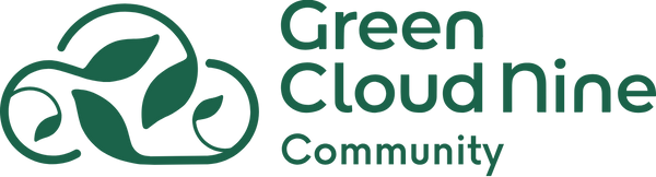Green Cloud Nine Community logo featuring a dark green stylized cloud with leaves on the left and the text 'Green Cloud nine Community' on the right, set against a solid white background.