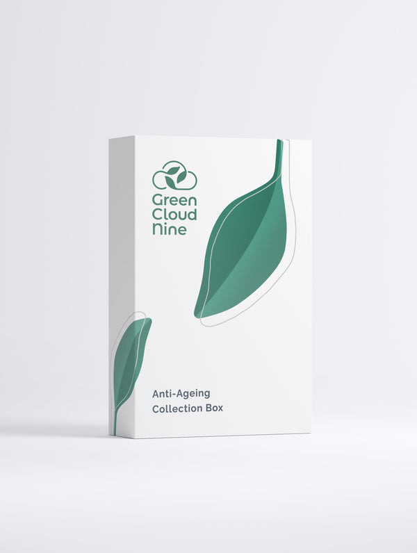 White box with Green Cloud Nine logo and green leaves on a white background